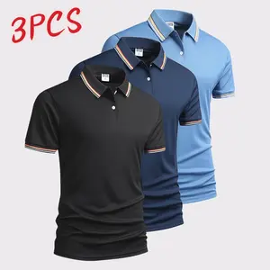3 Pack - Summer Men's Polo Shirt with Collar, Stylish Striped Design, Suitable for Playing Tennis, Golf, Outdoor Sports, Casual, Comfortable, Breathable, Cool Short Sleeve