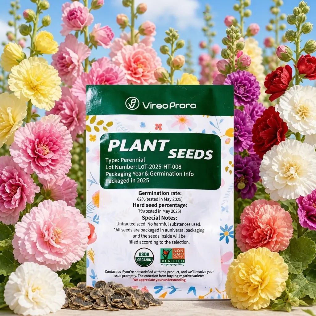 Perennial Flower Seeds - 200 Heirloom Hollyhock Seeds, Tall Double Blooms, Pollinator-Friendly Perennial Garden Plant