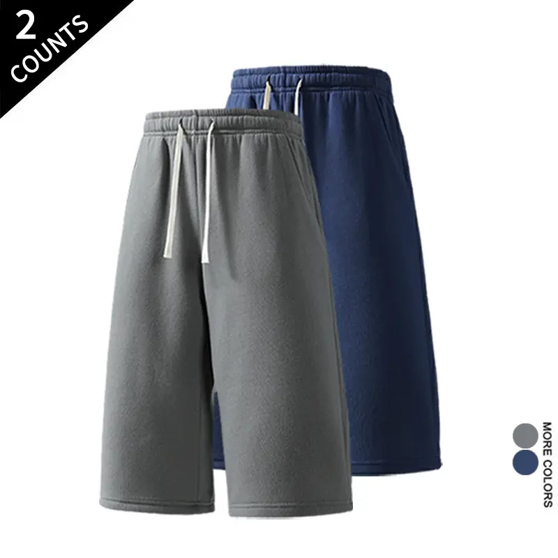 Wide‑Leg Long Knee‑Length Sweat Shorts 2‑Pack Men Mid‑Rise Drawstring Elastic Waist Baggy Shorts With Pockets For Lounge Gym Streetwear