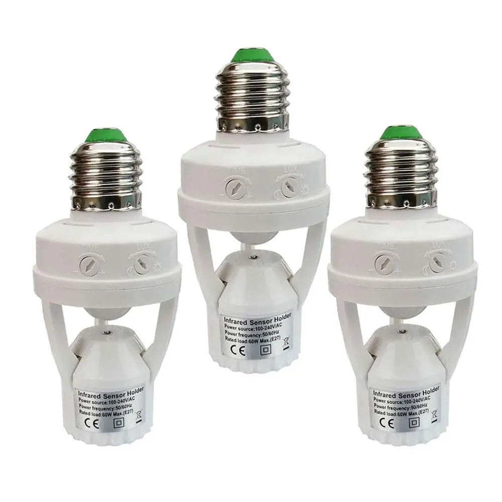 Motion Sensor Light Socket,E26 E27 PIR Motion Screw Bulb Adapter Indoor Use Only, Auto  Off Night Light Control for Garage Basement Porch Storage Room (3 Pack)