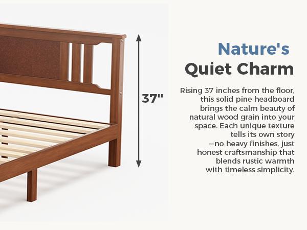 Solid Wood Platform Bed Frame with Headboard, 800lbs Heavy Duty Support, Under-Bed Storage, No Box Spring Needed, Easy Assembly,Rustic Brown