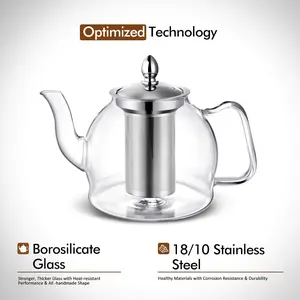1000ml Glass Teapot with Removable Infuser, Stovetop Safe Tea Kettle, Blooming and Loose Leaf Tea Maker Set Teacup
