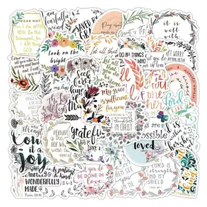 Inspirational Words Sticker, 50pcs/pack Self Adhesive Decorative Sticker, DIY Decals for Water Bottle, Laptop, Phone, Scrapbooking, Journal Making