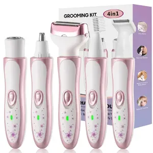 4 in 1 Women Electric Shaver Bikini Trimmer With Dual Head for Women IPX7 Waterproof Face & Body Silky Smooth Hair Removal USB Rechargeable Lightweight Epilator Electric Razors for Bikini Underarm Leg Arm Body Face