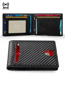 Carbon Fiber Men Airtag Wallets Bifold ID Credit Card Holder for Air Tag Purse Black Minimalist Men's Wallet Ultra Thin Rfid Leather with ID Window Multi Card Wallet for Men