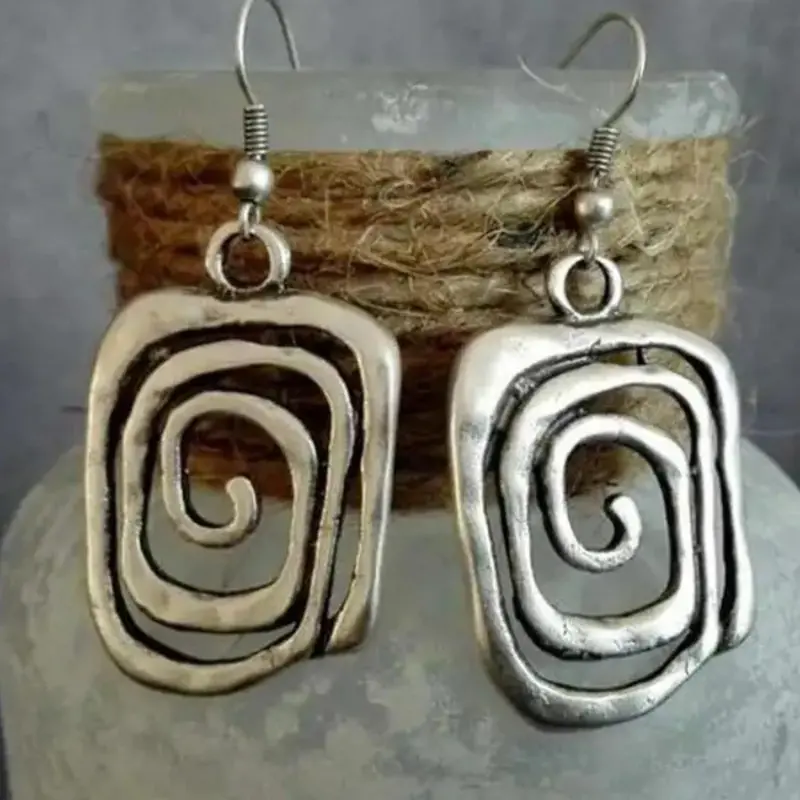 Vintage Geometric Design Dangle Earrings, Unique Design Earrings, Statement Earrings, Boho Style Spiral Earrings for Women, Dangling Earrings, Elegant All-match Fashion Accessories for Daily Wear