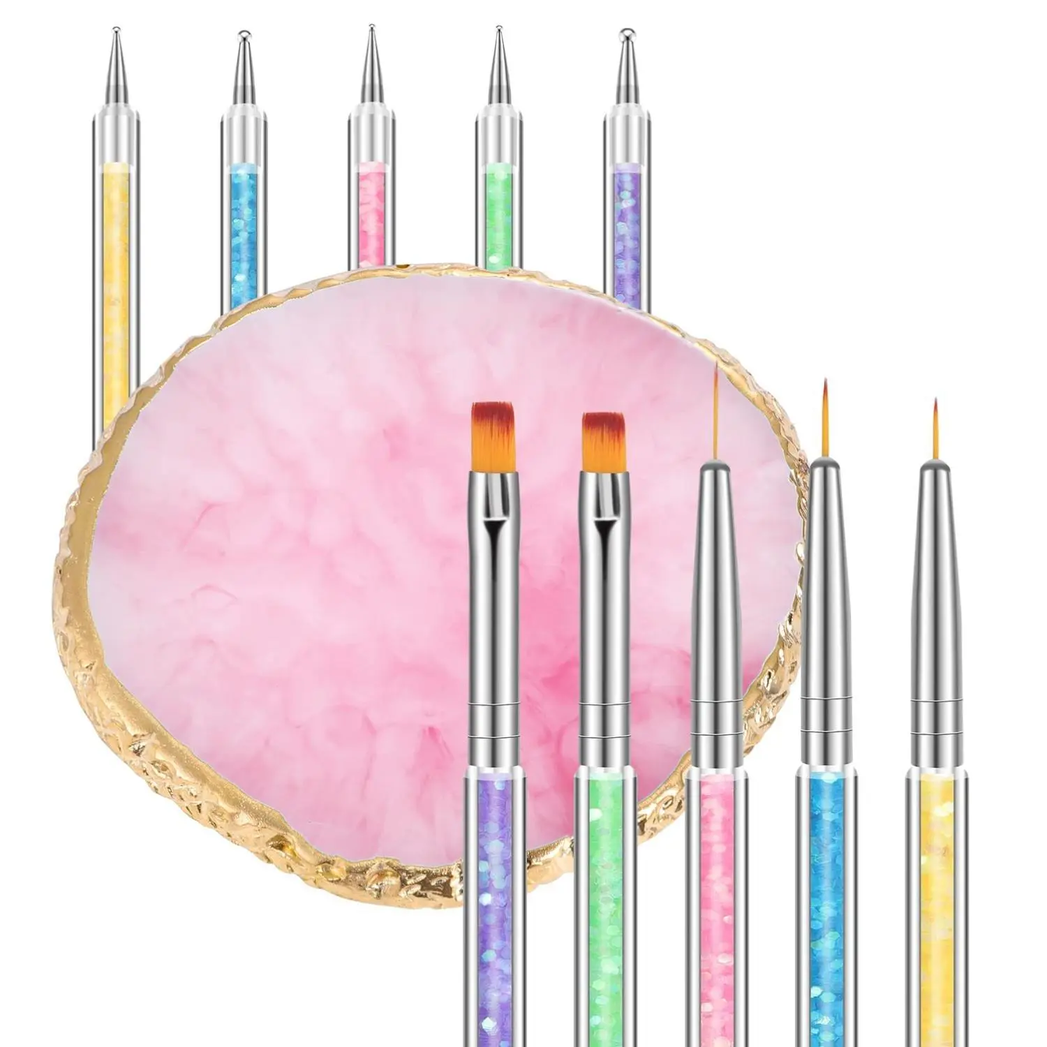 6-Piece Resin Nail Art Palette Set with 5 Double-Ended Nail Brushes for Professional & DIY Manicures, High-Quality Resin & Alloy Material, Easy to Clean, Perfect for Nail Design & Makeup Tools -  Acrylic  Polish