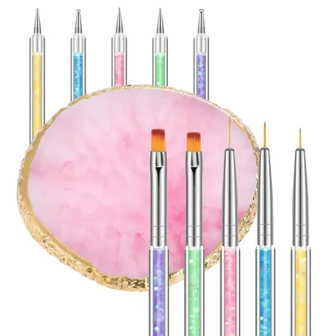 6-Piece Resin Nail Art Palette Set with 5 Double-Ended Nail Brushes for Professional & DIY Manicures, High-Quality Resin & Alloy Material, Easy to Clean, Perfect for Nail Design & Makeup Tools -  Acrylic  Polish