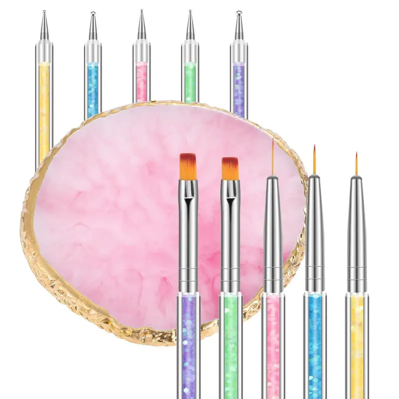 6-Piece Resin Nail Art Palette Set with 5 Double-Ended Nail Brushes for Professional & DIY Manicures, High-Quality Resin & Alloy Material, Easy to Clean, Perfect for Nail Design & Makeup Tools -  Acrylic  Polish