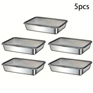 5Pc Stainless Steel Food Storage Containers Set - Leak-Proof Lids, Dishwasher Safe for Sandwich/Fruits/Home/Party
