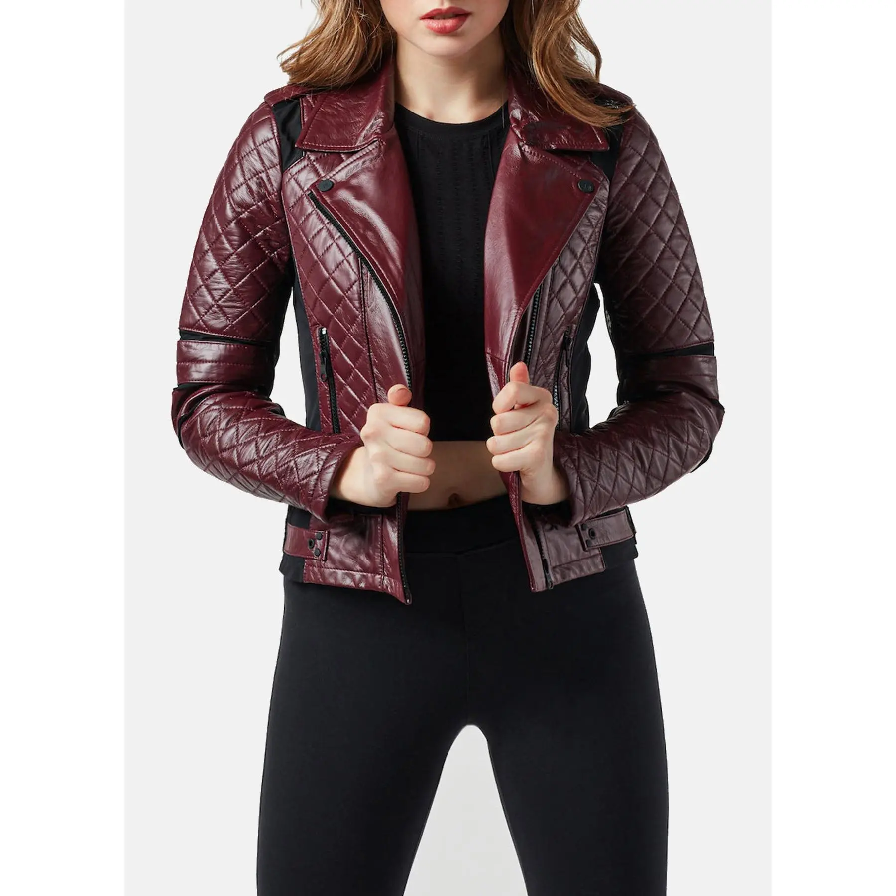 Womens Vintage Maroon Biker Leather Jacket