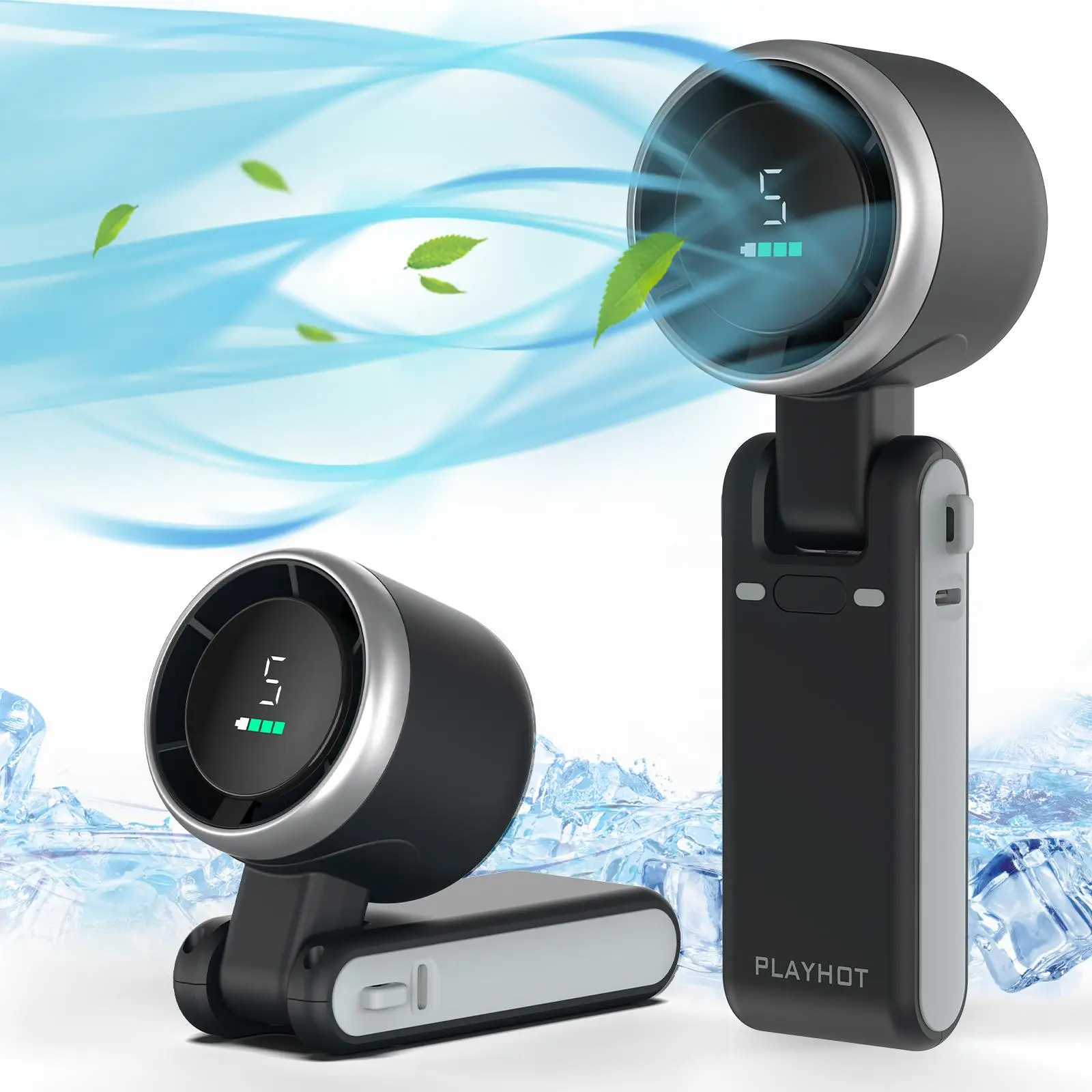 PLAYHOT N607 Portable Handheld Turbo Fan 5 Gear Wind 4000mAh Battery Operated Up to 10 Working Hours 3 IN 1 Rechargeable Air Turbo Tech Cooling Fan fo