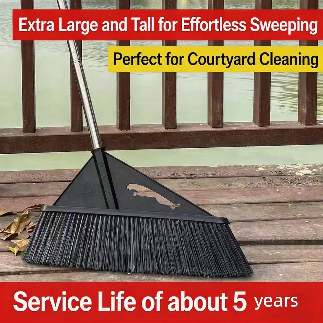 Stiff-bristled broom,19-inch long handle,wide-angle outdoor broom,commercial indoor broom, suitable for homes,garages,kitchens,offices,patios,lobbies,terraces,etc.For lawns and concrete surfaces.