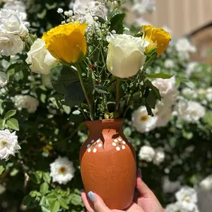 Mexican Inspired Centerpiece Vase - Decorative Orange Vase with White Dots, Ideal for Centerpiece Use Glass Traditional Jar Ornaments Tin