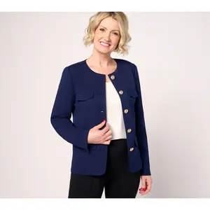 Dennis Basso Spring Ponte Jacket with Crest Buttons