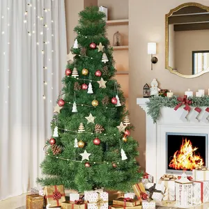 Pre-lit Artificial Christmas Tree, Prelighted Green Artificial Hinged Spruce Xmas Tree with 347 Branch Tips, 120 Incandescent Lights & Foldable Base