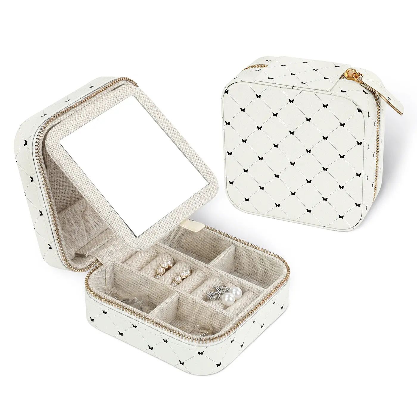 HDE Travel Jewelry Case Faux Leather Mini Organizer Box with Mirror Gift