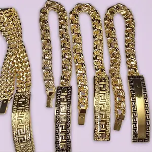 New Style Chino Link Bracelet or Double Row Curb Bracelet in 4 Different Styles Greek Key Design 8 Inches with Discreet Sliding Clasp Pink Silver Gold Black Gold Fashionable Bangles Jewelry Jewelry, Accessories