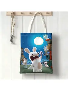 This Rabbids Invasion canvas bags, tote bags, durable, casual commuting and shopping bags, personalized pattern design, Halloween, Christmas gifts.