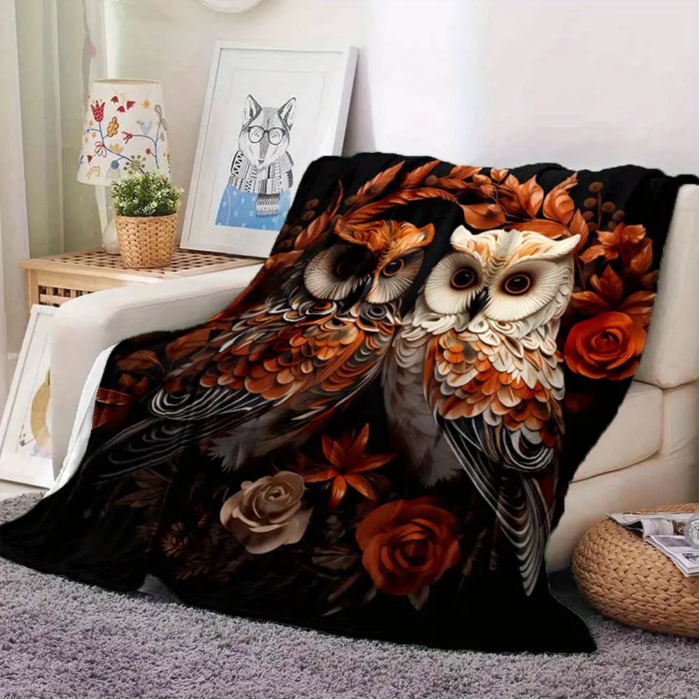 Large Warm and Comfortable Owl Pattern Sofa Blanket - Suitable for Bed, Home Office |     Spacious Size ≥2.16m², Longest Side ≥70.87 Inches |     Multi-Purpose Floral & Owl Design