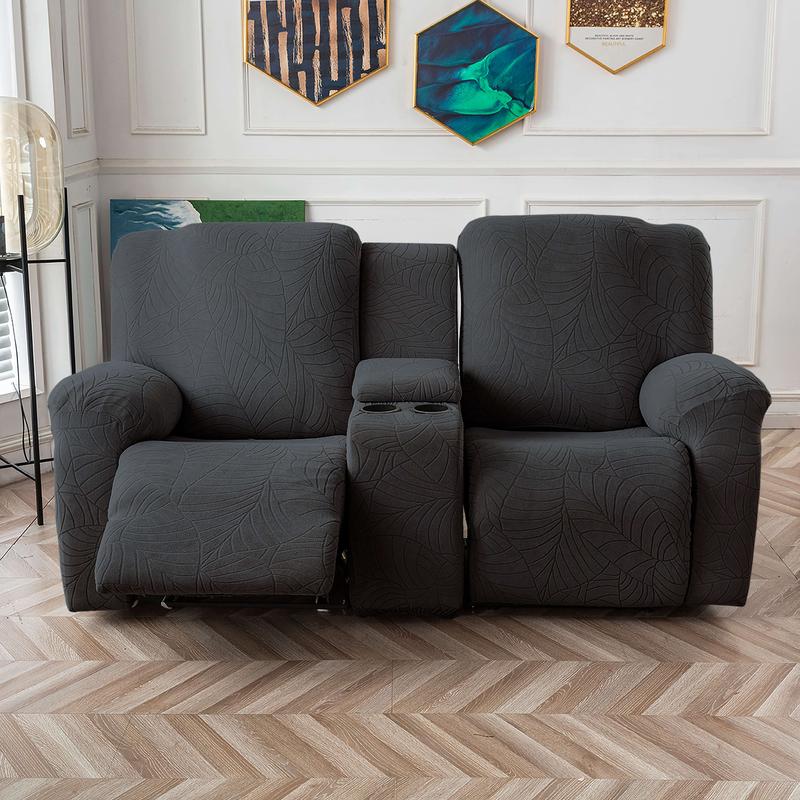 Recliner Loveseat Cover with Center Console, 2 Seater Leaf Jacquard Recliner Sofa Slipcover with Pockets ,Washable Furniture Protector #TikTokShopBlackFriday