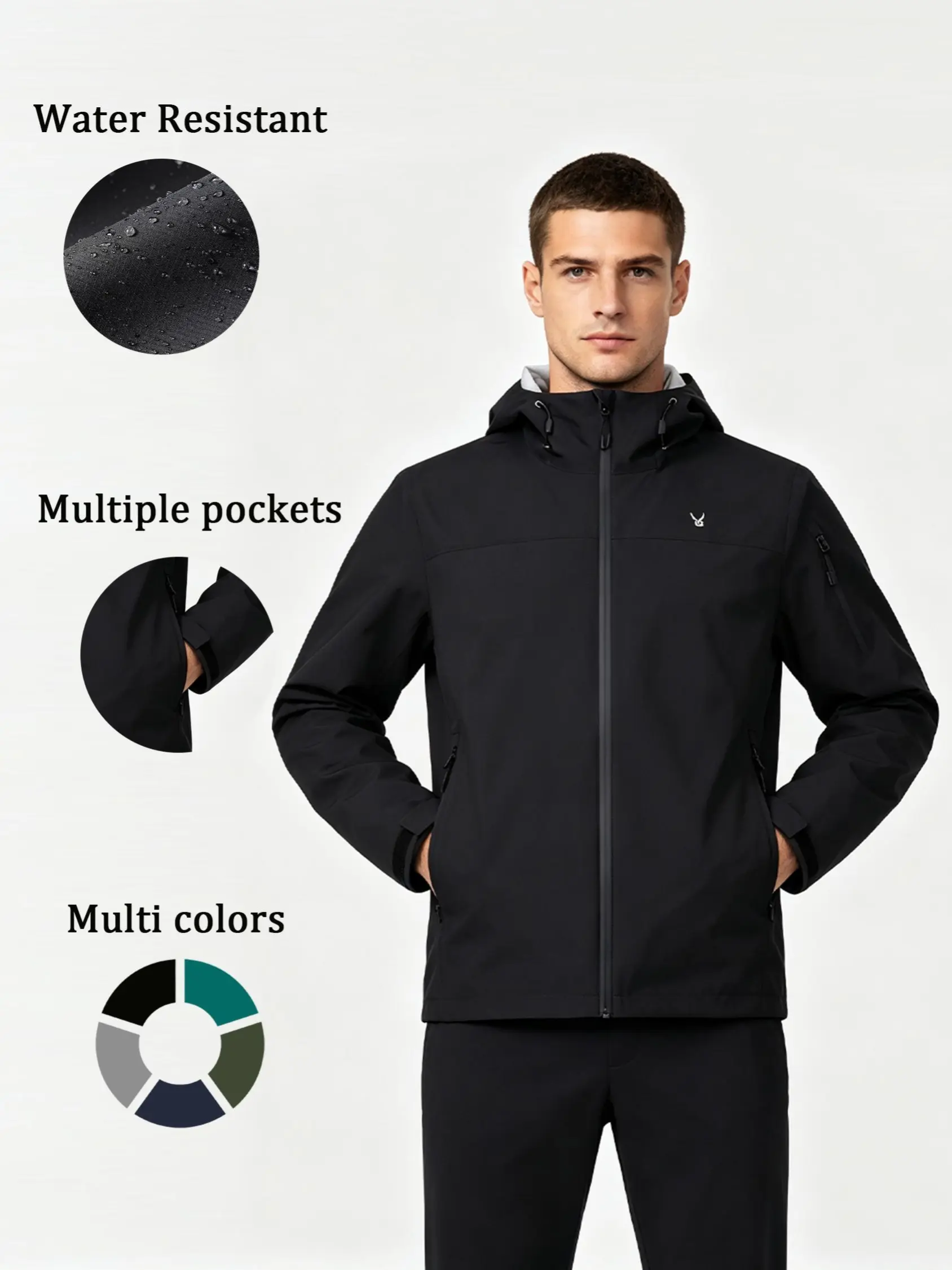 Men's US Exclusive Design Waterproof Windproof Outerwear - 10000mm Polyester Twill, 2.5-Layer Technical Fabric, Lightweight Packable Athletic Jacket Pack, Adjustable Drawcord, Zip-Up Pocket, All Seasons Hiking Sports Coat