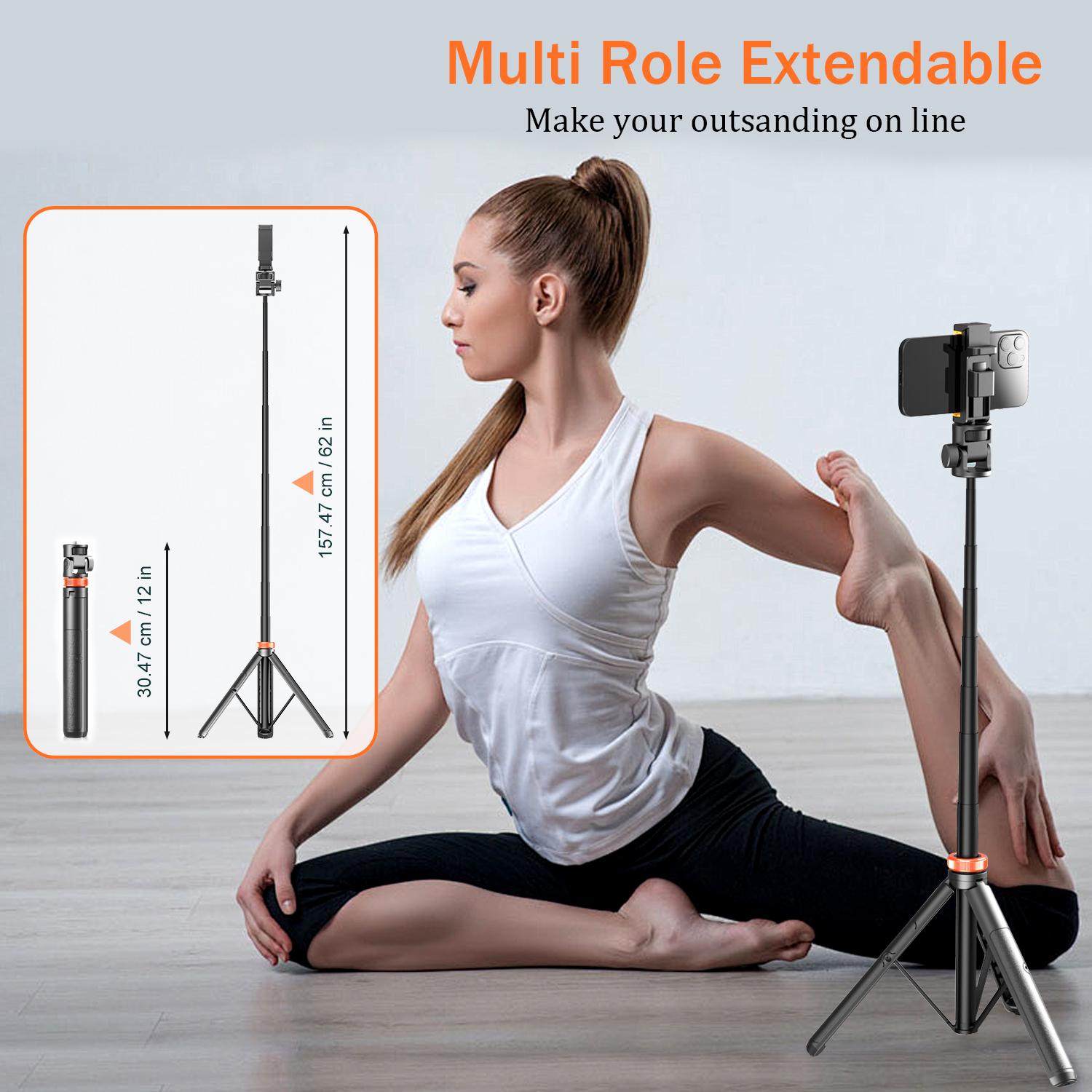 Upgraded 61" Phone Tripod with Wireless Remote & Selfie Stick | All-in-One, Travel-Friendly Stand for iPhone 13-17& Android