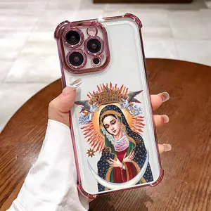 Virgen De Guadalupe Pattern Phone Case , Electroplated Cover with Airbag Shockproof Soft TPU Cover for iPhone X 11 12 13 14 15 16 17 Pro Max Plus Air Virgin Mary Maria