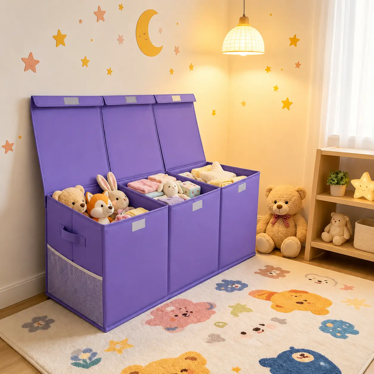 Collapsible Compartmentalized Durable Storage Organizer Chest with Dustproof Lid - Home Organization Storage for Kids’ Bedroom, Closet, Nursery