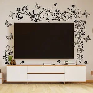Simple Vine Butterfly Door Sticker, Living Room Bedroom Background Wall Decal, Self-Adhesive Decorative Wall Art
