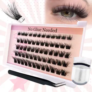 Self Adhesive False Eyelashes Cluster Set, 3-In-1 Kit (lash Curler + Tweezers), Mixed Lengths 8-16mm, Fluffy, Curled, Dense, Natural Look