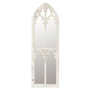 LuxenHome Distressed White Wood Cathedral Framed Wall Mirror