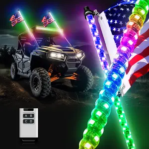 2Pcs 2FT/ 3FT RGB Spiral LED 3FT Whip Lights 2 Pack whips UTV Accessories Off-road Truck LED Whip Lights for Can-Am Polaris Jeep Canam Polarisrzr Jeep Wrangler Offroad Glowing Antenna Whips for Your Dune Buggy Dune Buggy Sanddunes LED Waterproof RGB Whips