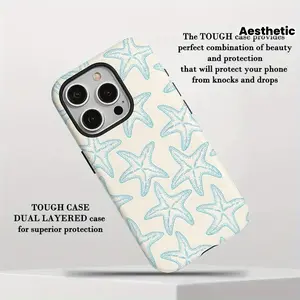 Sea Star Pattern Blue Aesthetic Two-In-One Film Case - Tough, Dual Layered Case for Superior Protection, Durable, Drop-proof - for iPhone 16, 15, 14, 13, 12, 11, Plus, Pro, Max, Perfect Birthday Gift New Year Gift for Fr Compatible with Samsung Galaxy S25