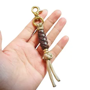 Hand-Braided Pull-Up Leather & Paracord Keychain with Brass Hardware