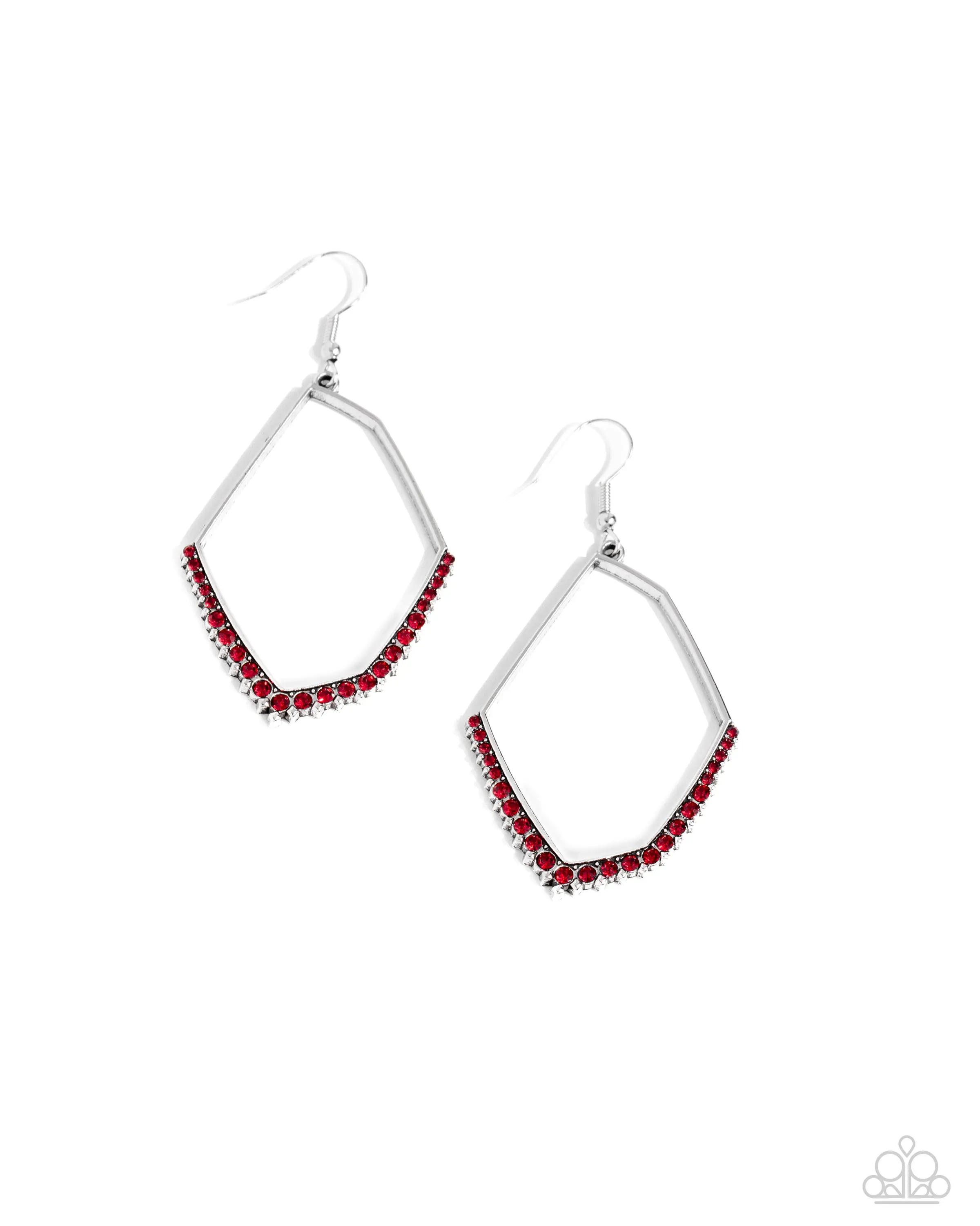 Bent on Success - Red Rhinestone Silver Geometric Earrings - Paparazzi