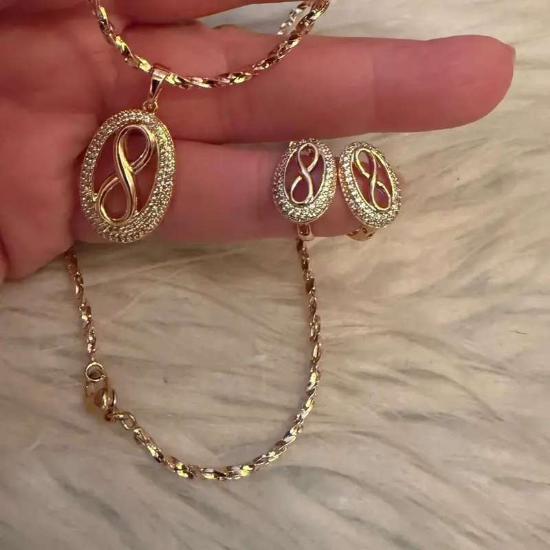 Set infinito cadena 18 pulgadas, aretes pequeños de broche seguro,oro laminado de 18 K gold filled