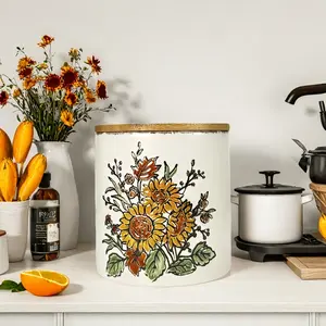 Ceramic Storage Canister: Sunflowers/Autumn Designs | 5-in-1 Organizer for Kitchen/Seasonal Decor | BPA-Free, Odor/Leak-Proof kitchenware
