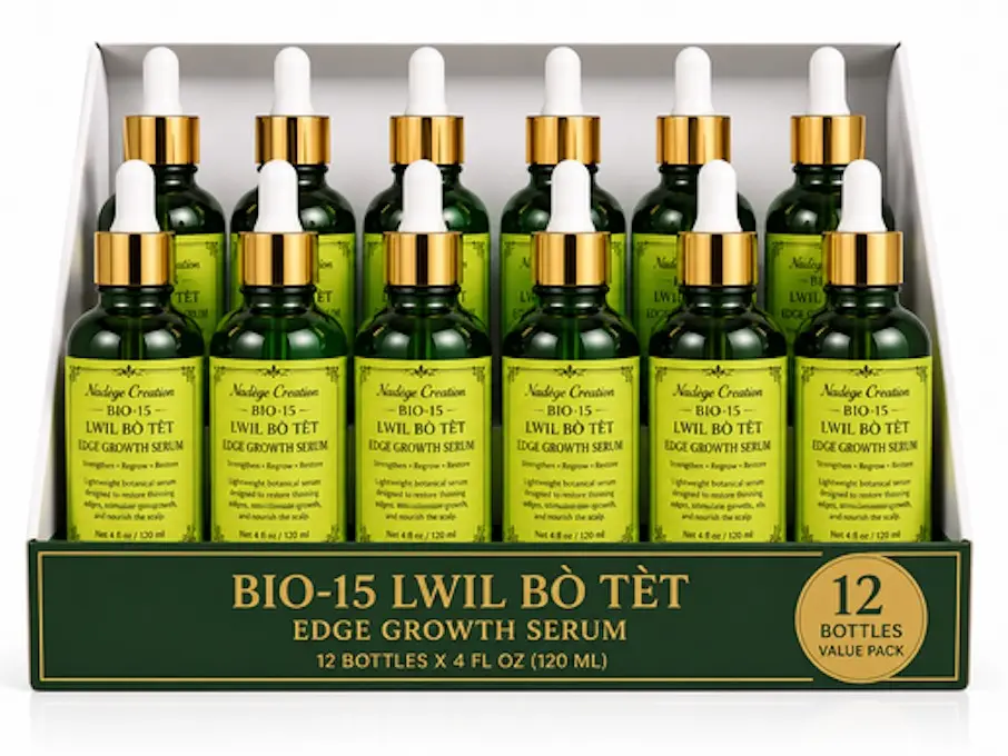 Bio-15 Lwil Bò Tèt Hair Growth Oil Wholesale Bundle (12 Pack) | Edge Care & Scalp Nourishing Oil | 2 oz or 4 oz