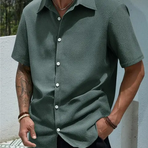 Men's Regular Fit Solid Plain Short Sleeve Tropical Shirt, Masculine Everyday Shirt, Casual Comfy Breathable Top for Summer, Men's Clothes for Beach Vacation, Loungewear, Menswear