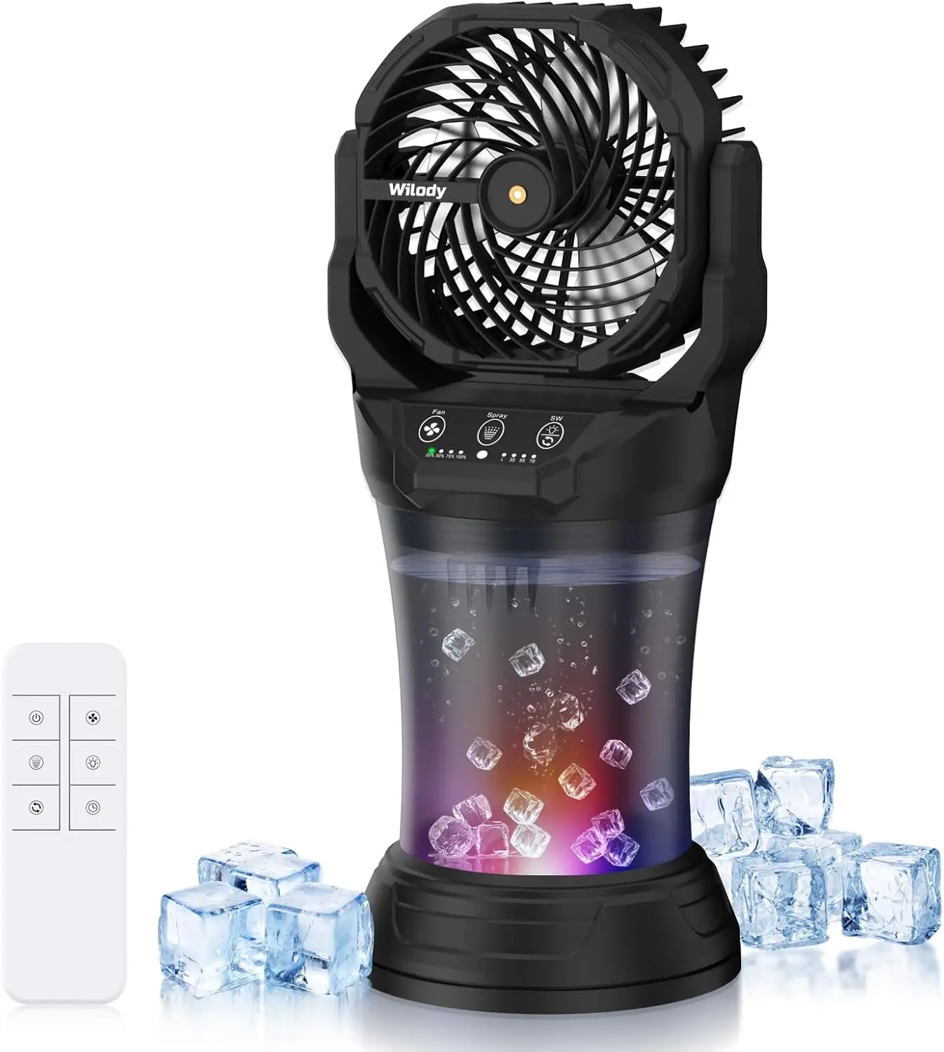 MREGB Portable Misting Fan with 2L Water Tank, Rechargeable Camping Fan with Remote, 120° Oscillation, 4 Speeds & Spray Modes, RGB Light, Timer, Outdoor Cooling Fan for Patio, Travel & Camping tiktokshopbacktoschool