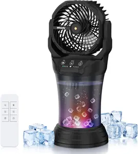 MREGB Portable Misting Fan with 2L Water Tank, Rechargeable Camping Fan with Remote, 120° Oscillation, 4 Speeds & Spray Modes, RGB Light, Timer, Outdoor Cooling Fan for Patio, Travel & Camping