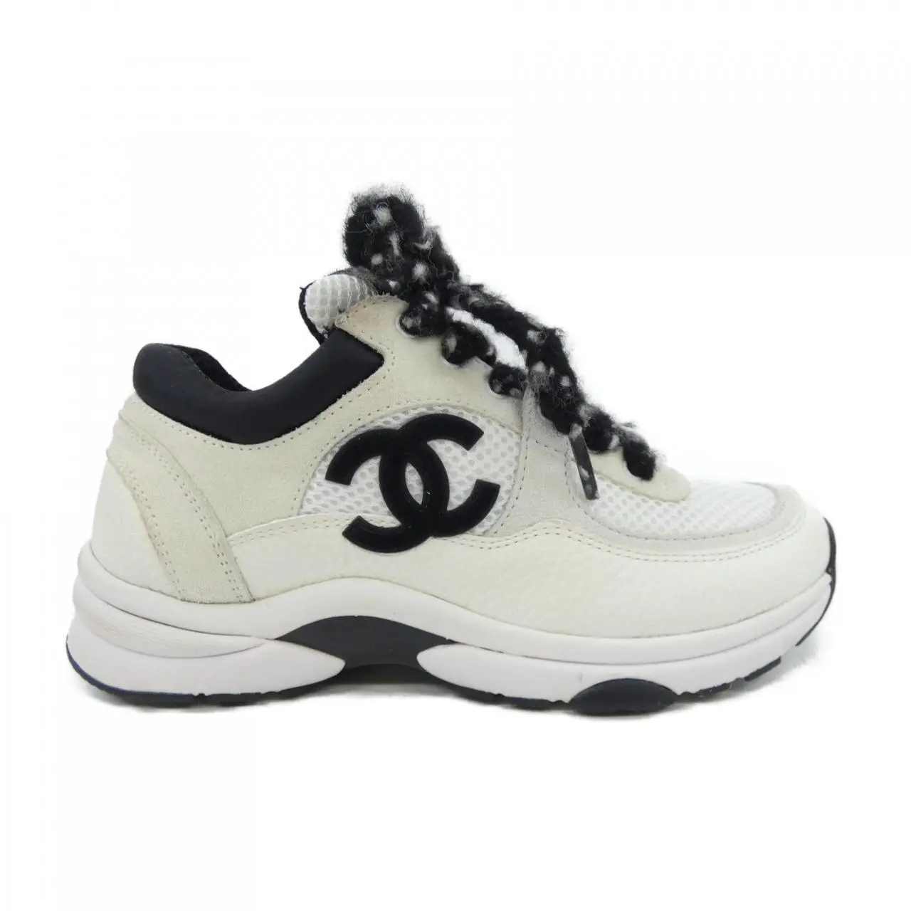Pre-owned CHANEL Cotton Small Leather Goods G38299Y55720 Mesh Suede Calfskin Grain Calfskin Sneakers