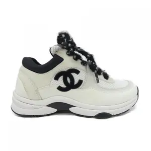 Pre-owned CHANEL Cotton Small Leather Goods G38299Y55720 Mesh Suede Calfskin Grain Calfskin Sneakers