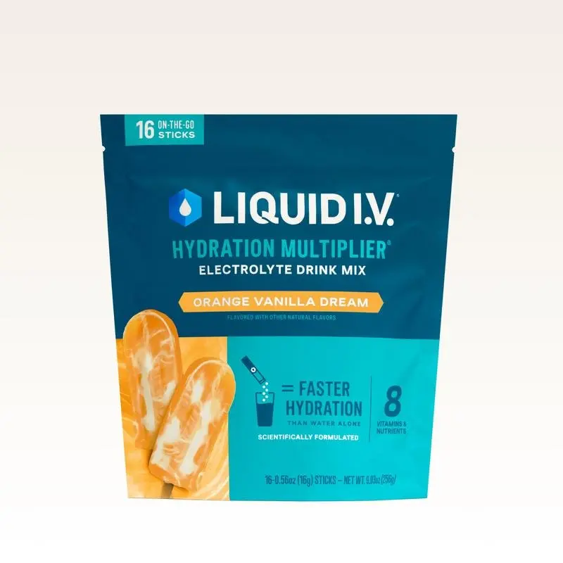Liquid I.V. Hydration Multiplier - Orange Vanilla Dream - Hydration Powder Packets |   Electrolyte Powder Drink Mix |   Convenient Single-Serving Sticks |   8 Vitamins & Nutrients |   1 Pack (16 Servings)