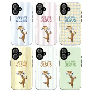 Curious George Christian Phone Case – Cute Monkey with Pancakes “Love Like Jesus” Pastel Stripes Polka Dots Aesthetic Bible Verse iPhone Cover | Cover for IPhone 17 16 15 14 13 12 SE Max Pro Samsung galaxy 21 22 23 24 25 Cartoon lurvia