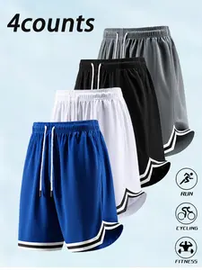 4-Piece Men's Summer Sports Basketball Shorts with Drawstring, Elastic Quick-Dry Fitted Mesh Running Shorts for Active Wear