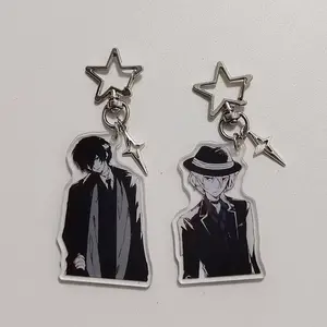 Anime BSD Dazai Osamu and Chuuay Keychain Bungou Stray Dogs Soukoku Inspiration Key Ring Cosplay Accessories Backpack Decor