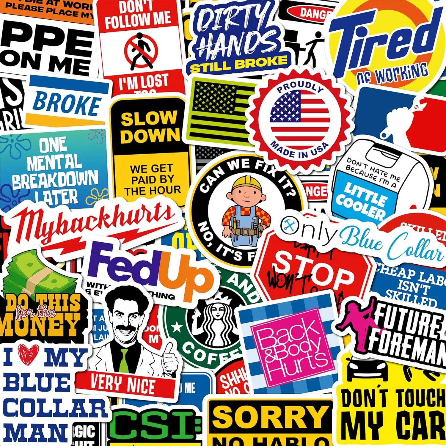 200 PCS No-Duplicate Hard Hat Stickers for Adults - Sarcastic, Meme, Funny Designs for Water Bottles, Toolbox - Ideal for Blue Collar Workers (DIY, Scrapbooking & Stamping Accessories)