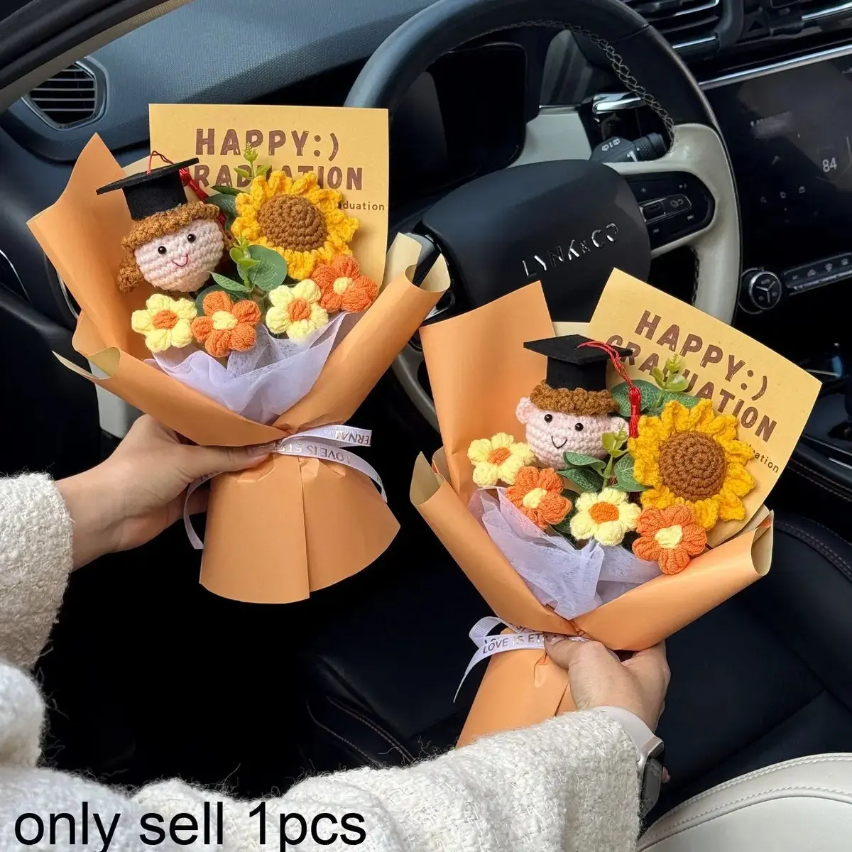 Graduation Gift Student Crochet Bouquet, Handmade Sunflower Doctor Doll Flower Arrangement, Teacher Appreciation Gift, Christmas, Home Decor, Decorative Gift, high school and college graduation gifts, Grad Party Favor